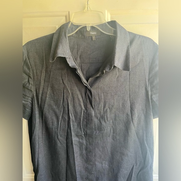 Theory Women’s Navy Button-Down A-line Dress in Textured Good Linen Sz‎ Large - Picture 3 of 9